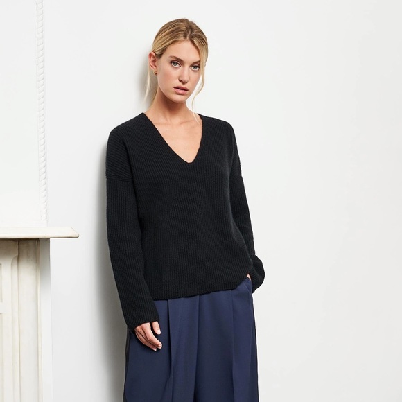La Ligne Sweaters - La Ligne Black V-Neck Ribbed Sweater